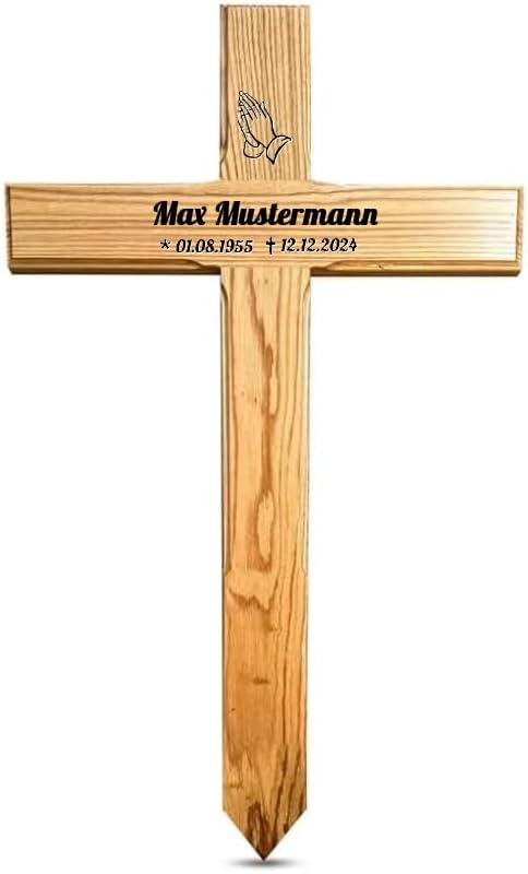 Urnenkreuz cm Holz personalisierter - Urnenkreuz 85 cm aus Holz – mit personalisierter Beschriftung für Urnengrab – handgefertigt in Deutschland – hochwertige