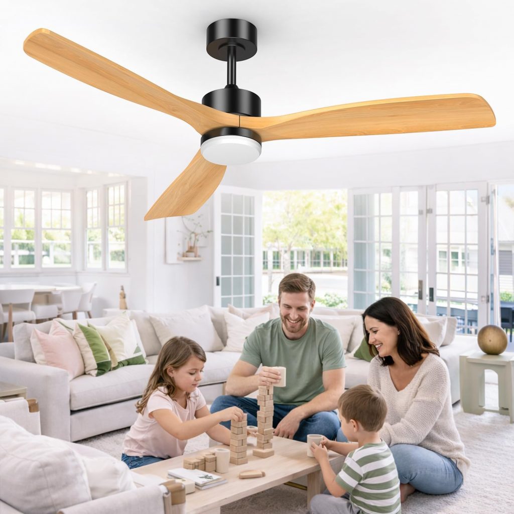 Airwit Holz Deckenventilator Beleuchtung - Airwit 152cm Holz Deckenventilator mit Beleuchtung, Großer Deckenventilator mit Dimmbarem LED-Licht und Fernbedienung