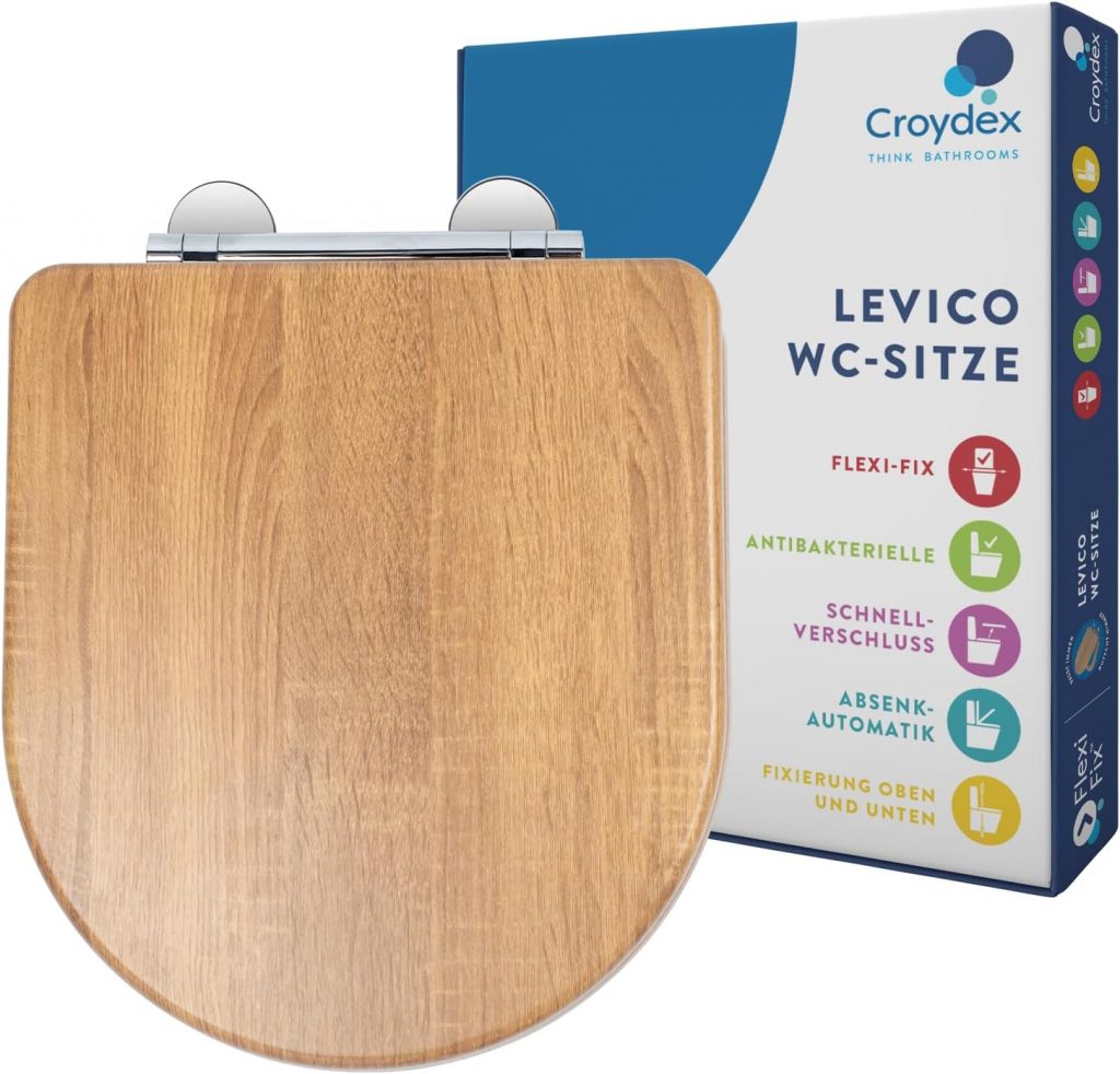 Croydex Levico WC Sitz - Croydex Levico WC Sitz mit Absenkautomatik aus Holz – Flexi-Fix Einfache Montage - Schnellverschluss für einfache Reinig