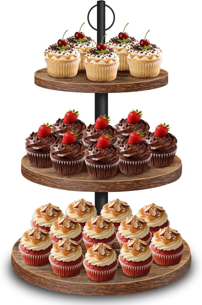 Etagere Etagen Holz Großer - Etagere 3 Etagen aus Holz – Großer Cupcake Ständer Ø 30/25/20 cm, Tortenständer & Cake Stand für Muffins, Kuchen, Desser