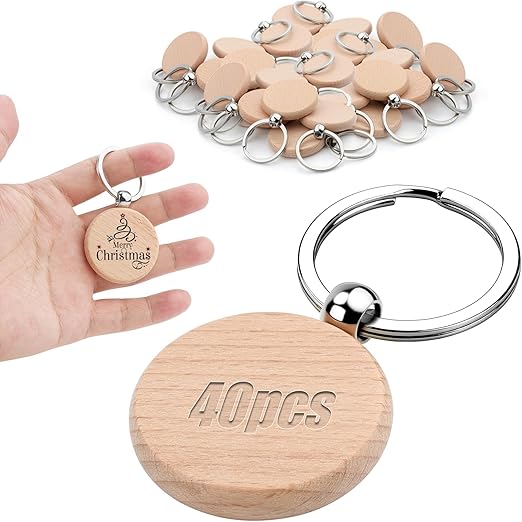 Schlüsselanhänger Holz Rohling Rund - Schlüsselanhänger Holz Rohling Rund Blanko Holzanhänger Personalisierte Holzschlüsselringe zum Bemalen Wooden Keychain S