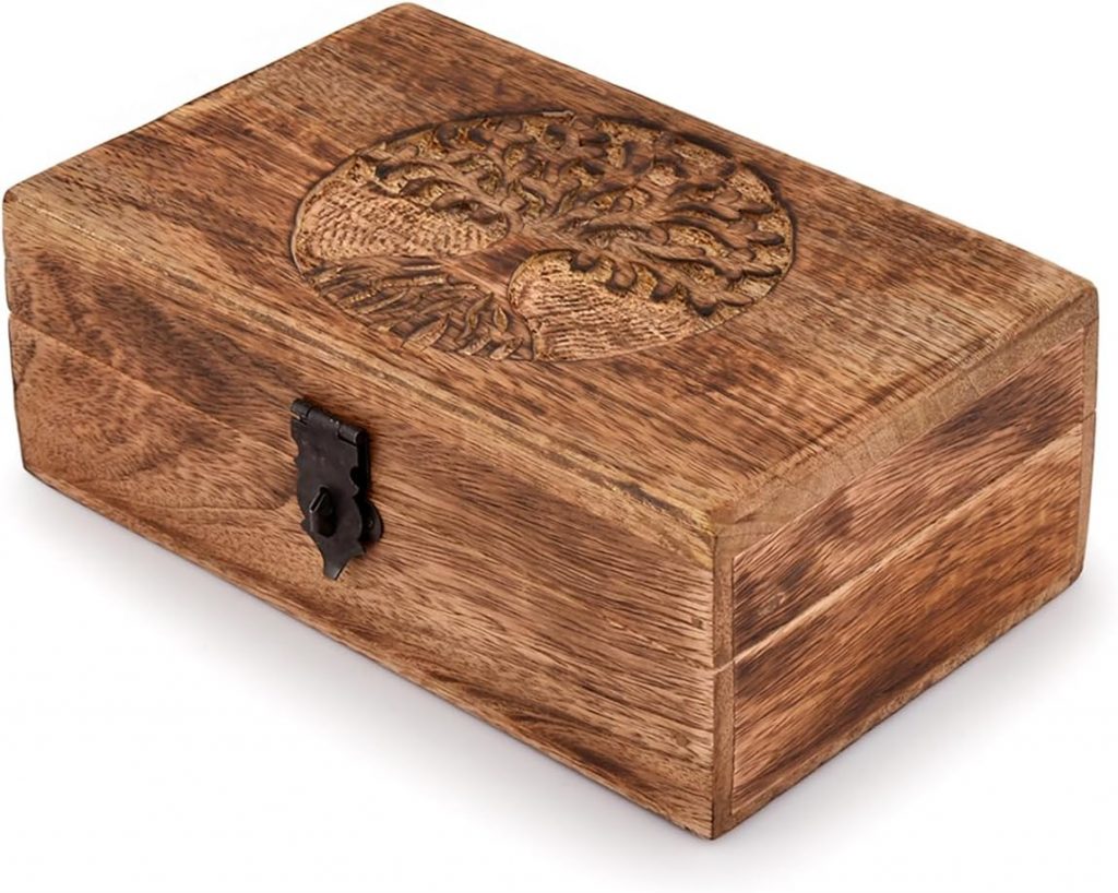 Samhita Handgefertigte Mangoholz Baum - Samhita Handgefertigte Mangoholz Baum des Lebens Gravur Wunderschön Andenken Box Schmuck Organizer