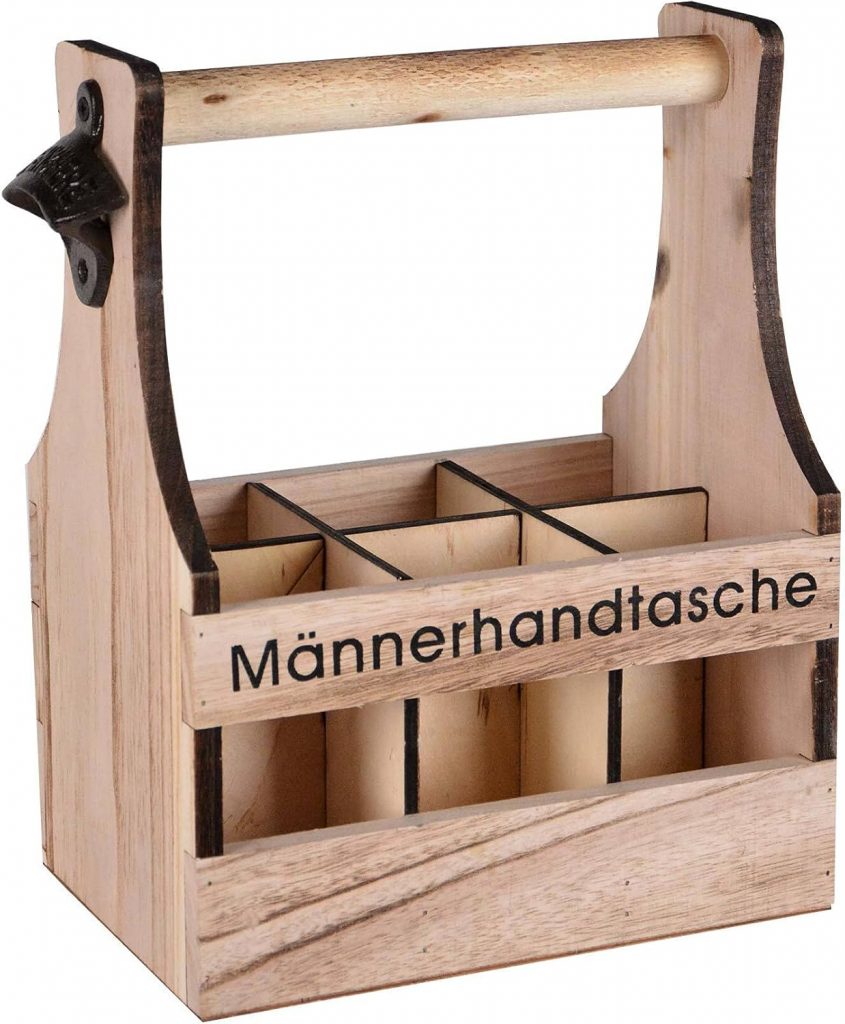 UNUS Home Männerhandtasche Bier - UNUS Home Männerhandtasche Bier, Flaschenträger aus Holz für 6 Flaschen, Bierträger mit Flaschenöffner, Geschenkidee Män