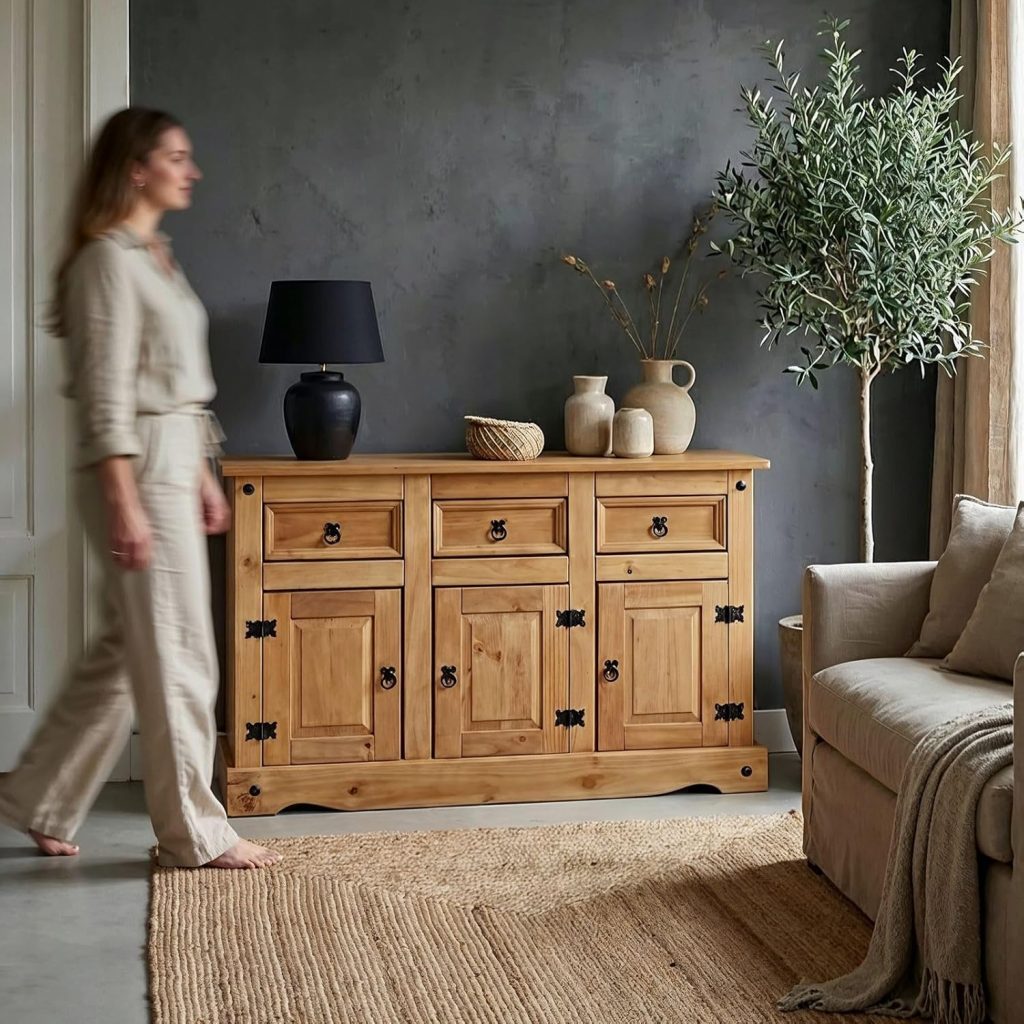 CARO-Möbel CARO Möbel Sideboard - CARO-Möbel Sideboard Salsa Kommode Mexiko Stil Highboard Anrichte Kiefer massiv gebeizt, gewachst mit 3 Schubladen und 3
