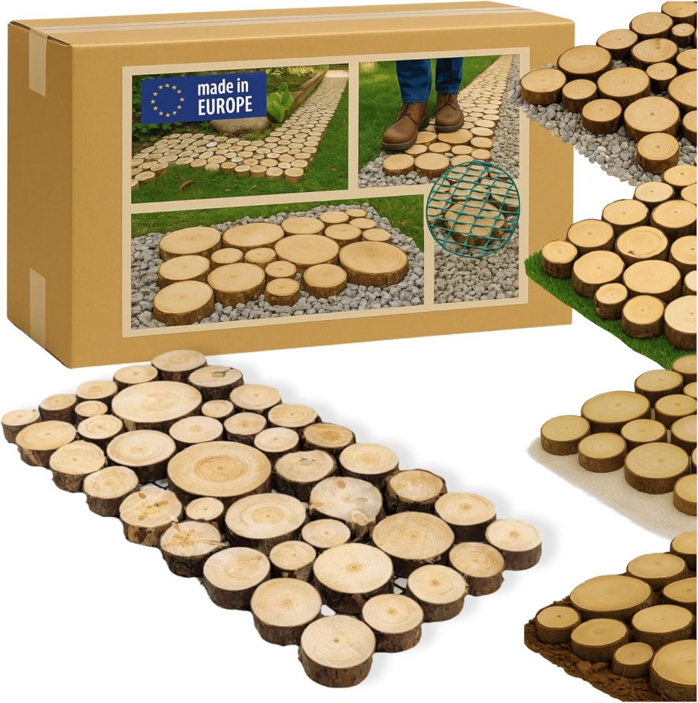 Gehweg Gartenweg Holz Modul - Gehweg Gartenweg aus Holz, 1 Modul, Gartentritt, Trittplatten, Holzscheibe, Holzscheiben, Weg Holzpfad, Gartenplatten, B