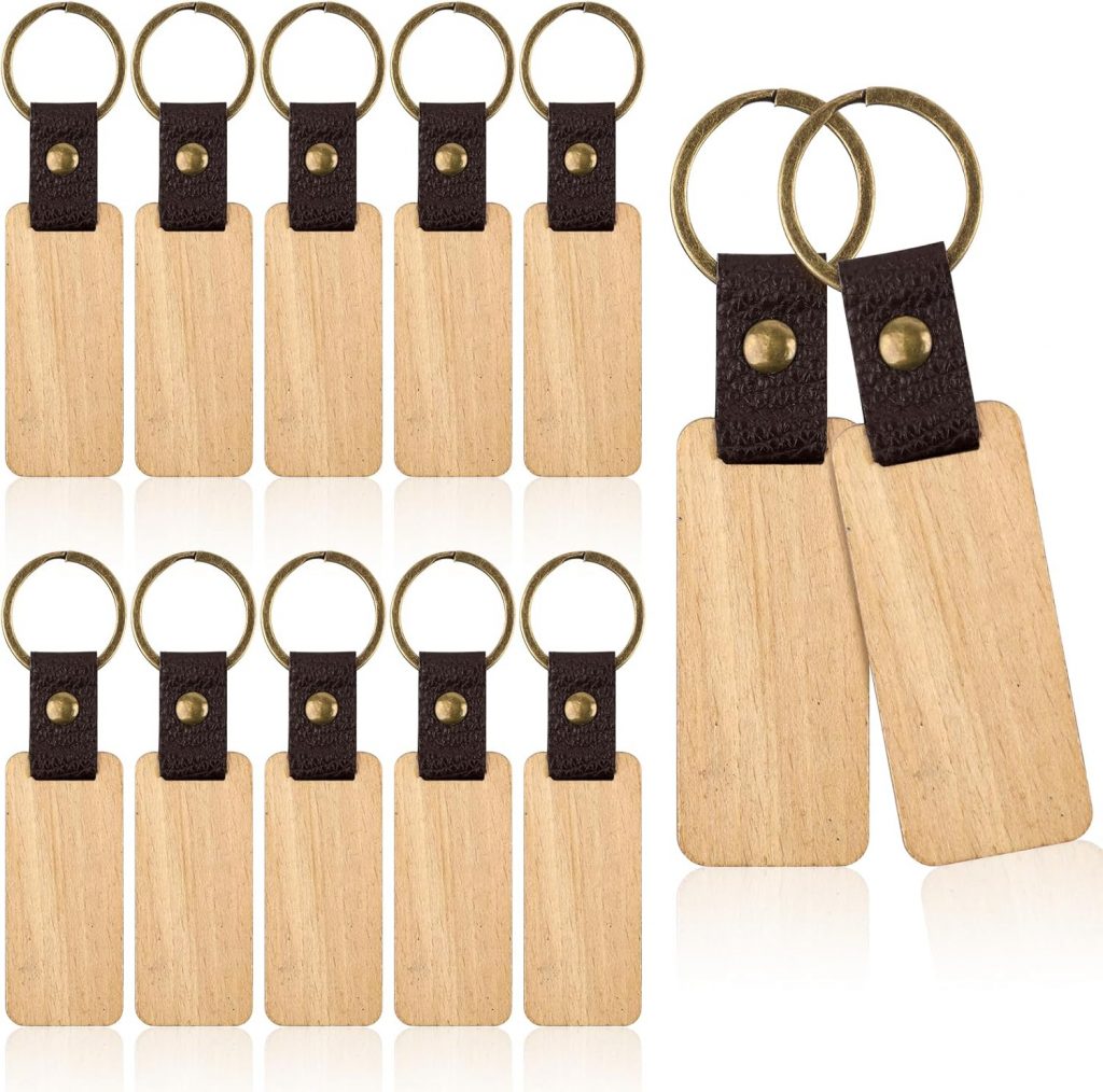 Maxmoc Holz Schlüsselanhänger Blanko - Maxmoc Holz Schlüsselanhänger, Blanko & Leder, Personalisierbar für Lasergravur, DIY Verschiedene