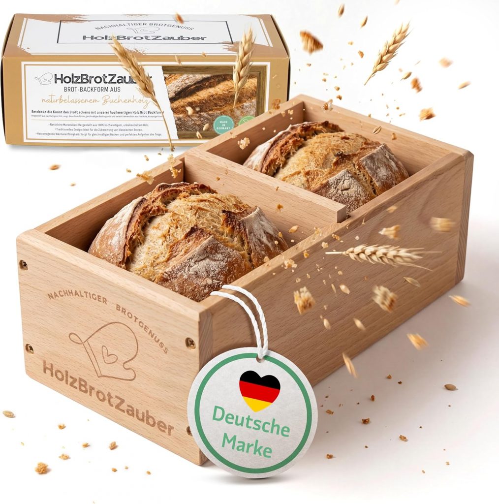 BAMBUNA Holzbackform HolzBrotZauber Trennsteg - BAMBUNA Holzbackform HolzBrotZauber | Brotbackform aus Buchenholz | naturbelassen | Trennsteg | 1500g Volumen | 30x15x10