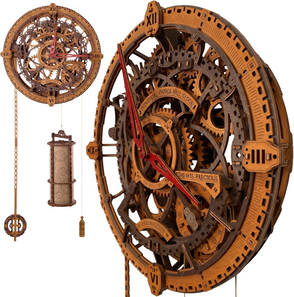 WOODEN.CITY Holzpuzzle Uhr für - WOODEN.CITY 3D Holzpuzzle Uhr für Erwachsene – Industrial Vintage Wanduhr Holz Modellbausatz, 378 Teile