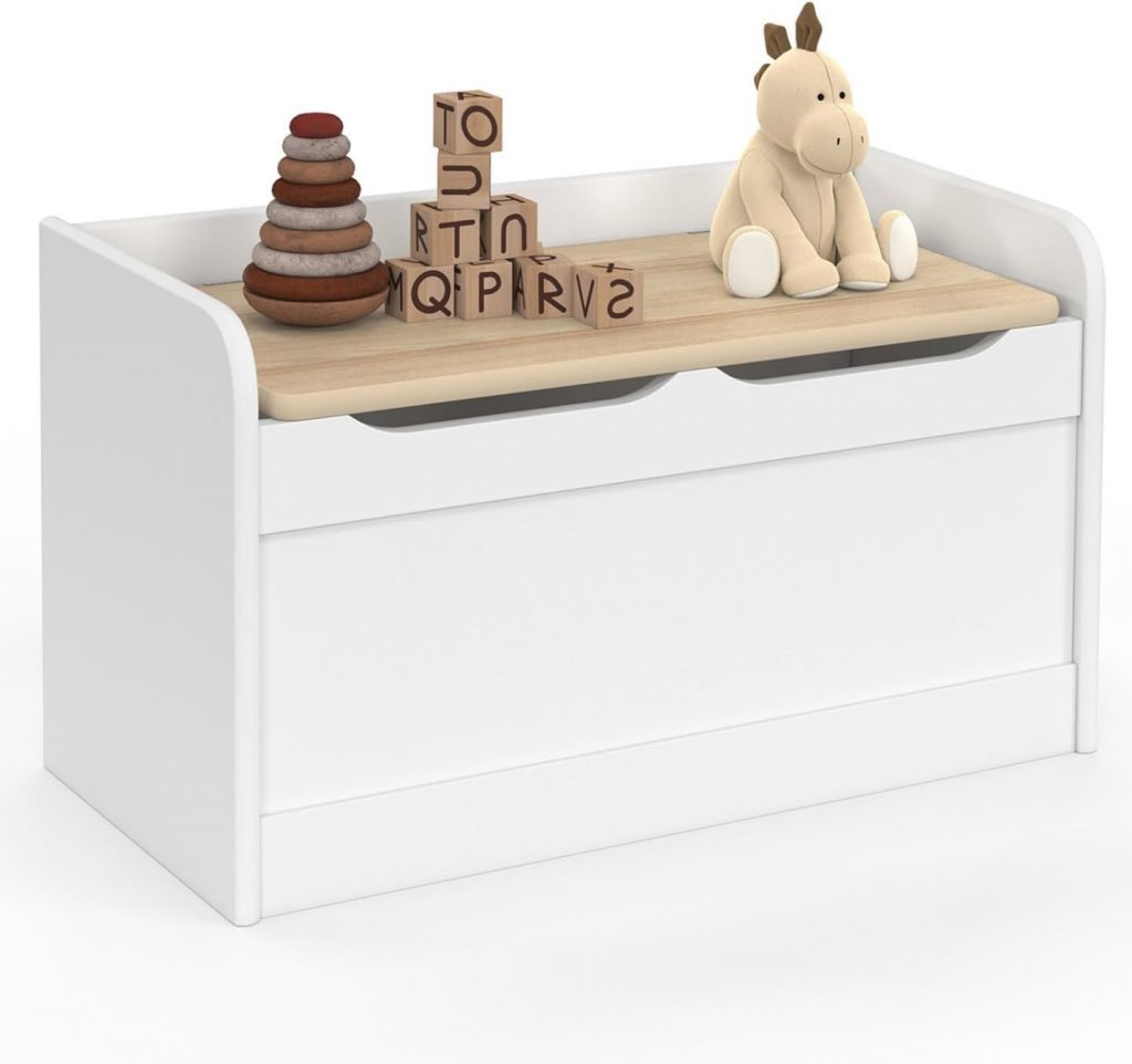 IDMarket Kindertruhenbank Logan cm - IDMarket - Kindertruhenbank Logan 60 cm aus weißem Holz und Buche