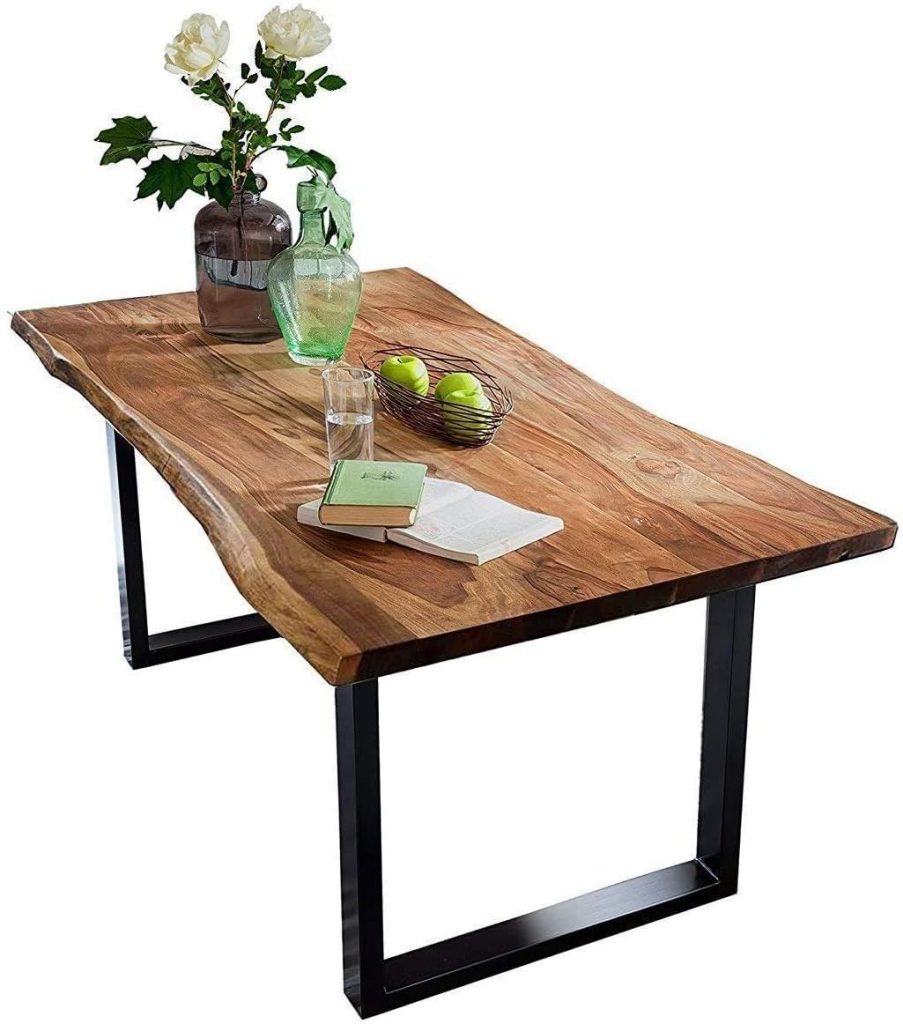 Baumkantentisch cm Quarto Akazienholz - Baumkantentisch 160x85 cm Quarto, Akazienholz massiv + nussbaumfarben, Esstisch mit schwarzem U-Gestell, Esszimmertisch/Holztisch Industrial-Design, Tischplatte 26 mm