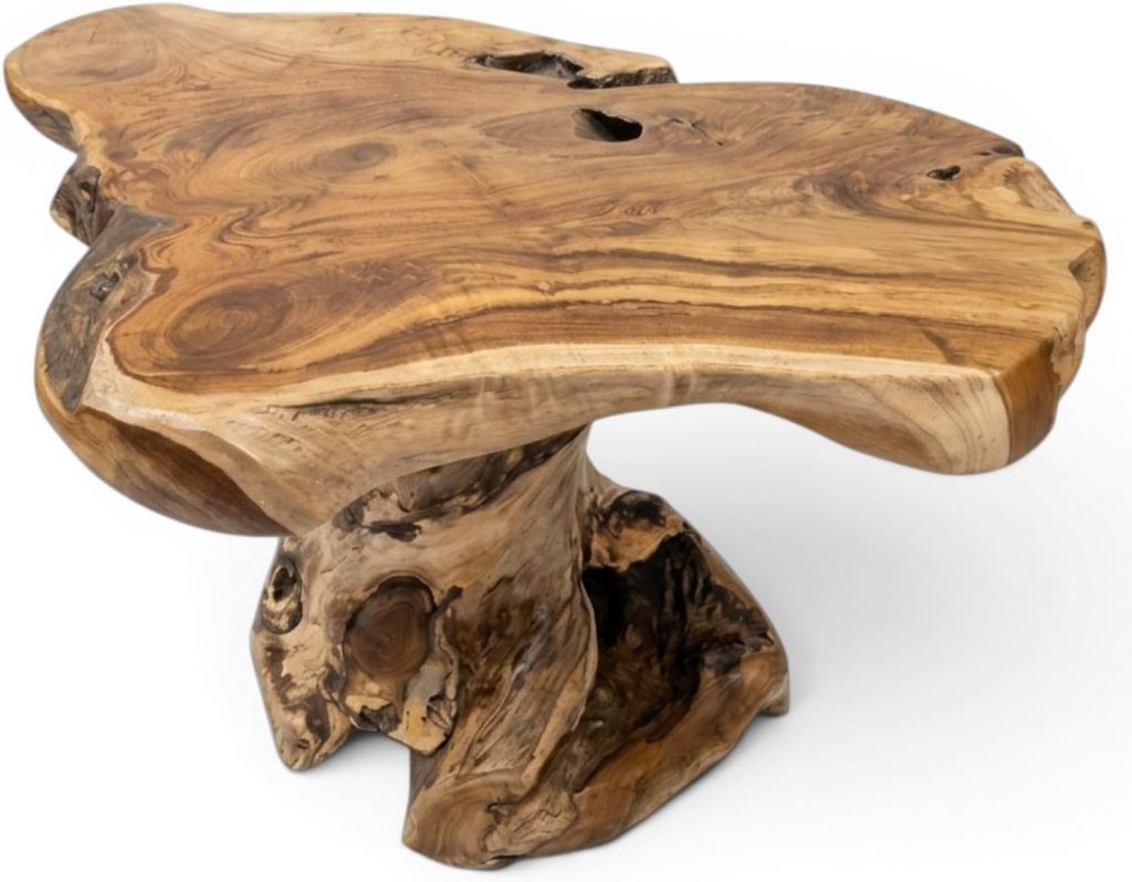 Kinaree Teak Wurzelholz Couchtisch - Kinaree Teak Wurzelholz Couchtisch LAT KRABANG - handgefertigter Massivholz Wohnzimmertisch, Baumscheibe auf Baumstamm, rustikaler Beistelltisch Unikat