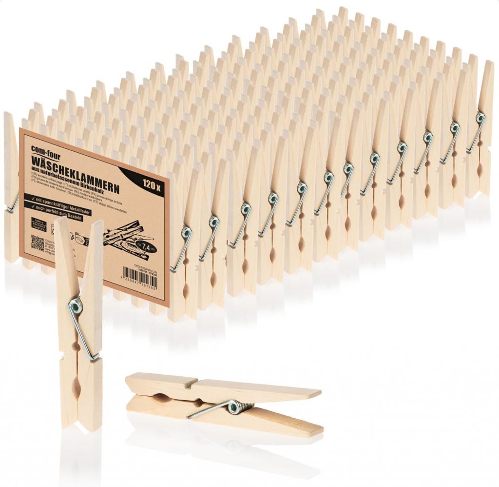 120x Wäscheklammern Holz Nachhaltige - 120x Wäscheklammern aus Holz - Nachhaltige Holzklammern aus Birkenholz - unbehandelte Holzwäscheklammern zum Wäscheaufhängen und Basteln
