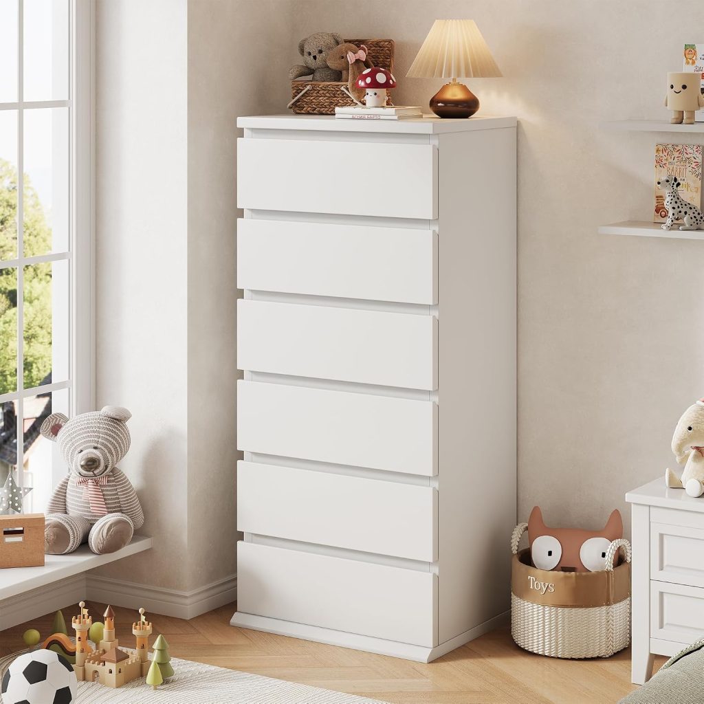 Jocoevol Schmal Kommode Schubladen - Jocoevol Schmal Kommode mit 6 Schubladen, 50cm Breite Weiß Modern Sideboard