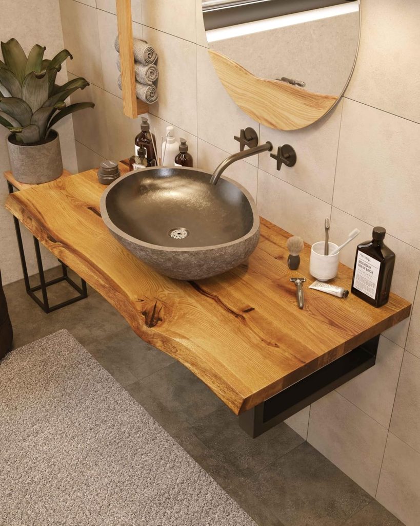 Waschtischplatte Holz Länge cm - Waschtischplatte Holz (Länge: 120 cm/Breite: 40-45 cm) Waschtisch Holz Eichenbrett Massiv 40 mm dick Tischplatte Baumkante